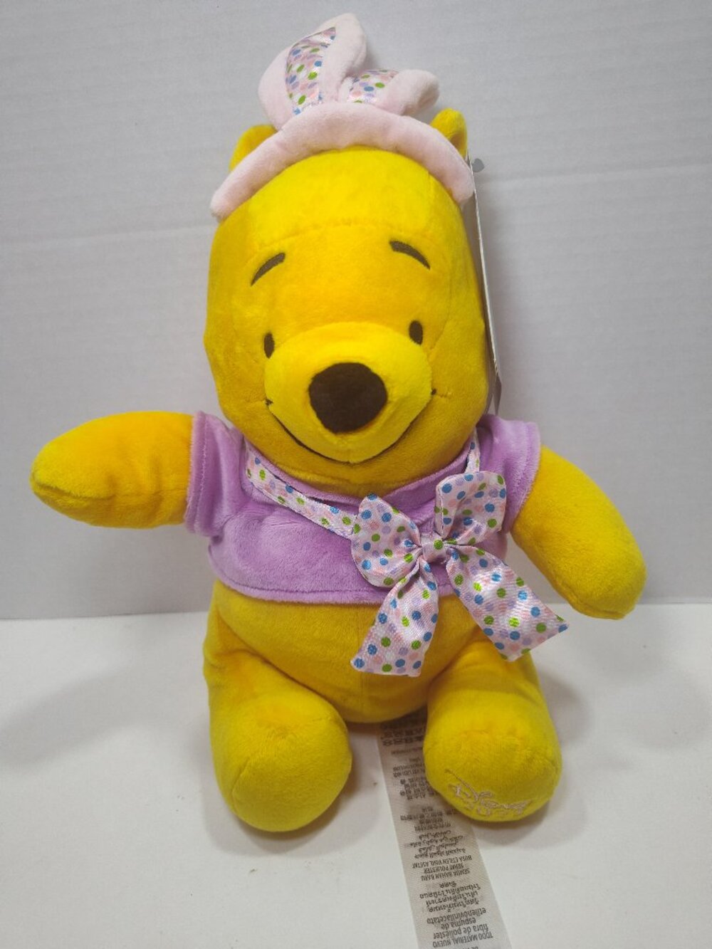 Disney Store Winnie the Pooh Easter Bunny Plush Pink Bow 12" Stuffed Bear NWT